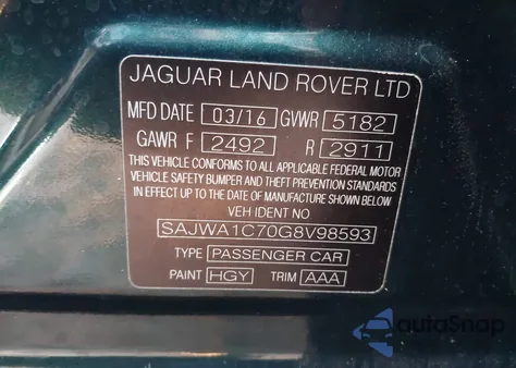 2016 Jaguar Xj R-Sport from USA, damaged, VIN SAJWA1C70G8V98593